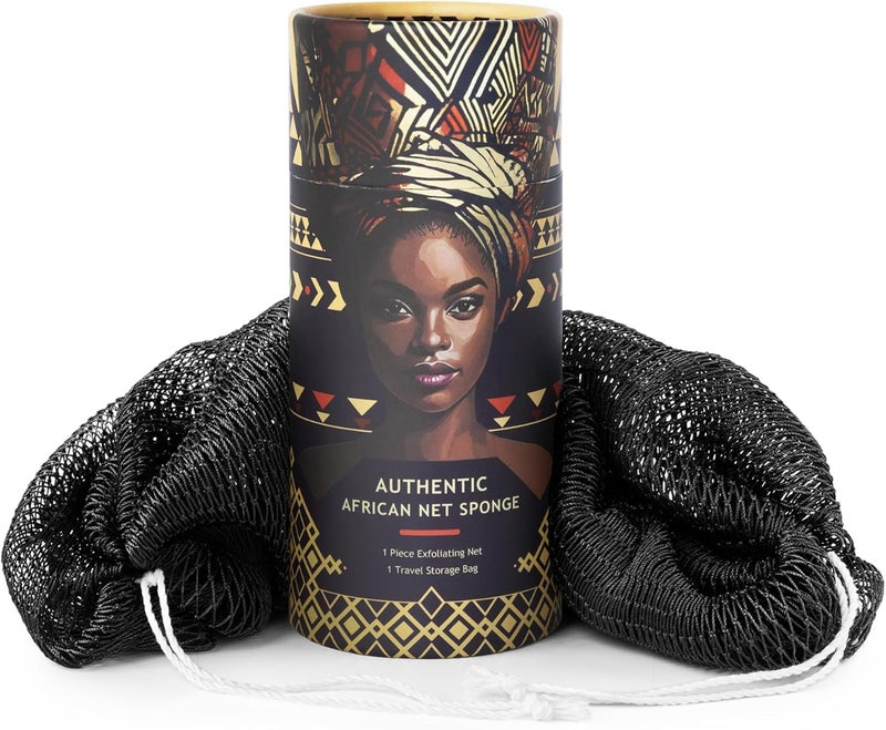 MINISENTIALS African Net Sponge Authentic - Afro Scrub Exfoliating Net Sponge with Knots - African Bath Sponges for Body Scrubber Exfoliator - Back Scrubber for Shower Bathing Accessories - Image 1